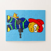 Illustratie van een Tyrannosaurus Rex brandweerman Legpuzzel (Horizontaal)