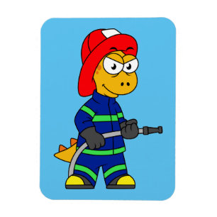 Illustratie van een Tyrannosaurus Rex brandweerman Magneet