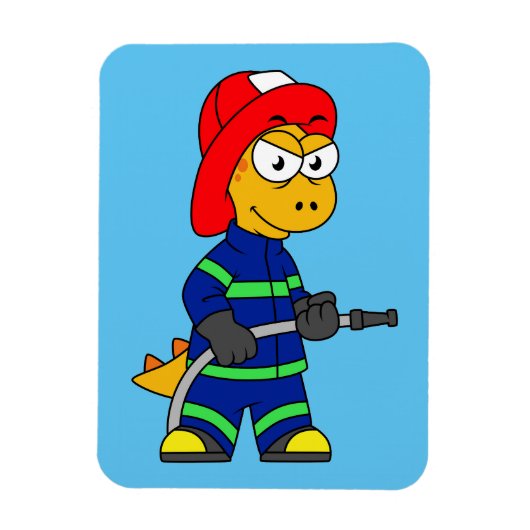 Illustratie van een Tyrannosaurus Rex brandweerman Magneet (Verticaal)