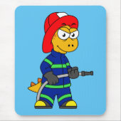 Illustratie van een Tyrannosaurus Rex brandweerman Muismat (Voorkant)