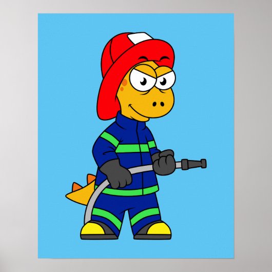 Illustratie van een Tyrannosaurus Rex brandweerman Poster (Voorkant)