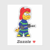 Illustratie van een Tyrannosaurus Rex brandweerman Sticker (Vel)