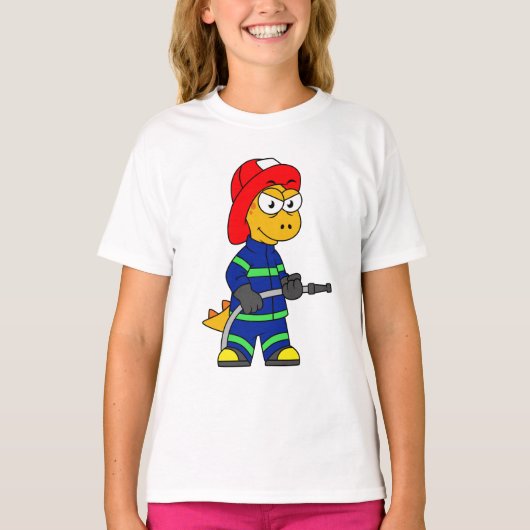 Illustratie van een Tyrannosaurus Rex brandweerman T-shirt (Voorkant)