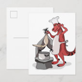 Illustratie van een Tyrannosaurus Rex kok koken. Briefkaart (Voorkant / Achterkant)