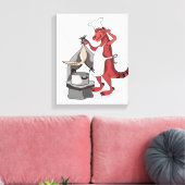 Illustratie van een Tyrannosaurus Rex kok koken. Canvas Afdruk (Insitu (Woonkamer))