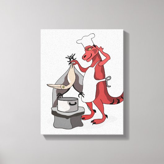 Illustratie van een Tyrannosaurus Rex kok koken. Canvas Afdruk (Voorkant)