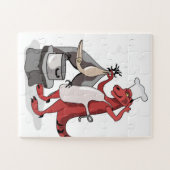 Illustratie van een Tyrannosaurus Rex kok koken. Legpuzzel (Horizontaal)