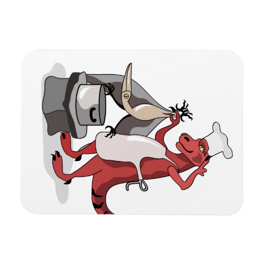 Illustratie van een Tyrannosaurus Rex kok koken. Magneet (Horizontaal)