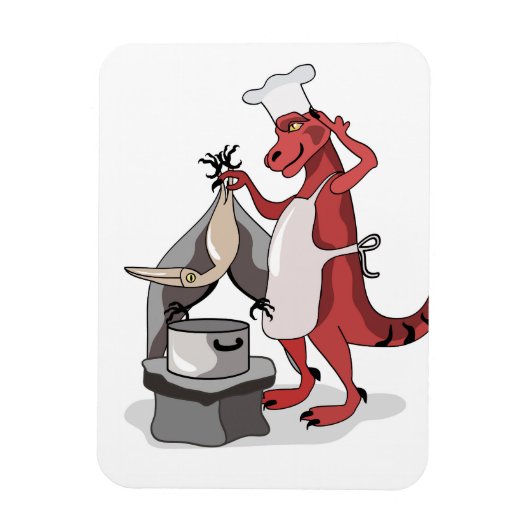Illustratie van een Tyrannosaurus Rex kok koken. Magneet (Verticaal)