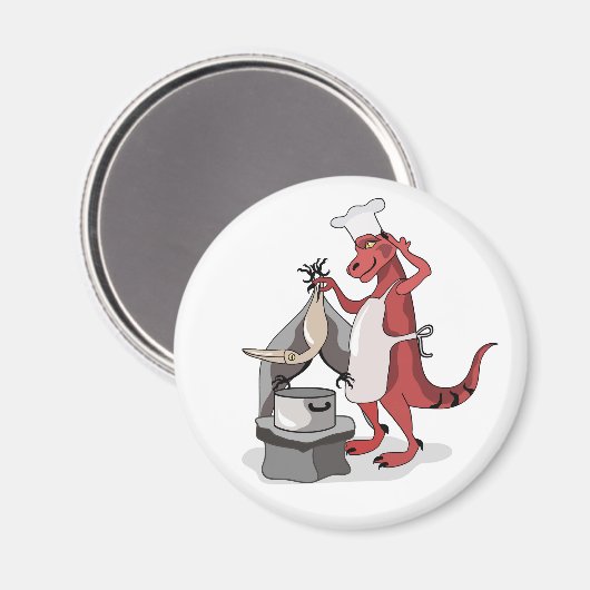 Illustratie van een Tyrannosaurus Rex kok koken. Magneet (Voorkant / Achterkant)