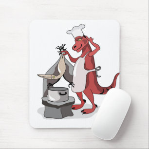 Illustratie van een Tyrannosaurus Rex kok koken. Muismat