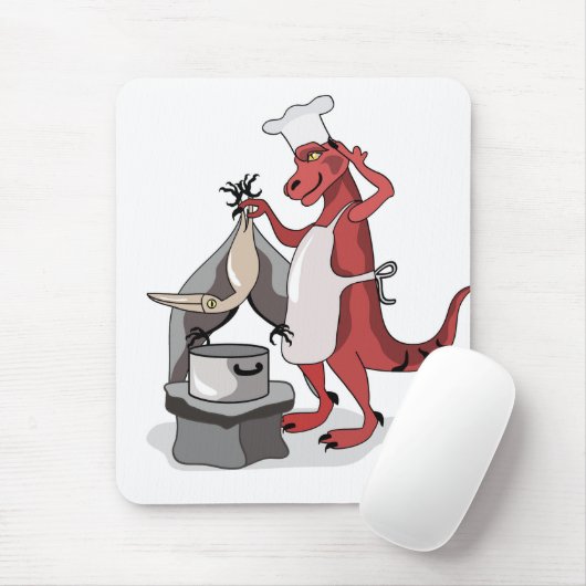 Illustratie van een Tyrannosaurus Rex kok koken. Muismat (Met muis)