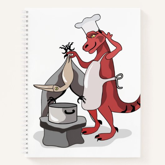 Illustratie van een Tyrannosaurus Rex kok koken. Notitieboek (Voorkant)