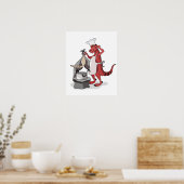 Illustratie van een Tyrannosaurus Rex kok koken. Poster (Keuken)