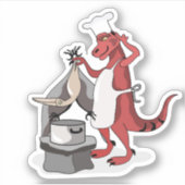 Illustratie van een Tyrannosaurus Rex kok koken. Sticker (Voorkant)