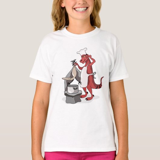 Illustratie van een Tyrannosaurus Rex kok koken. T-shirt (Voorkant)