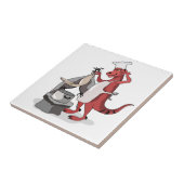 Illustratie van een Tyrannosaurus Rex kok koken. Tegeltje (Zijkant)