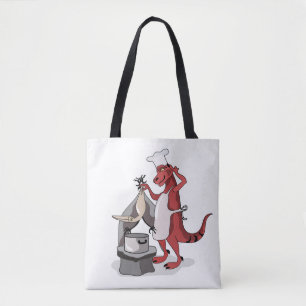 Illustratie van een Tyrannosaurus Rex kok koken. Tote Bag