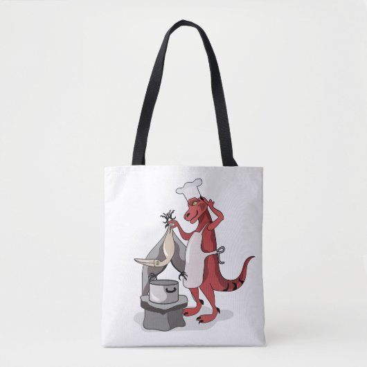 Illustratie van een Tyrannosaurus Rex kok koken. Tote Bag (Voorkant)