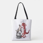 Illustratie van een Tyrannosaurus Rex kok koken. Tote Bag (Achterkant)