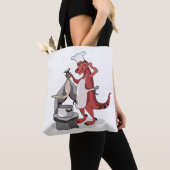 Illustratie van een Tyrannosaurus Rex kok koken. Tote Bag (Dichtbij)