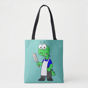 Illustratie van een Tyrannosaurus rex slager. Tote Bag