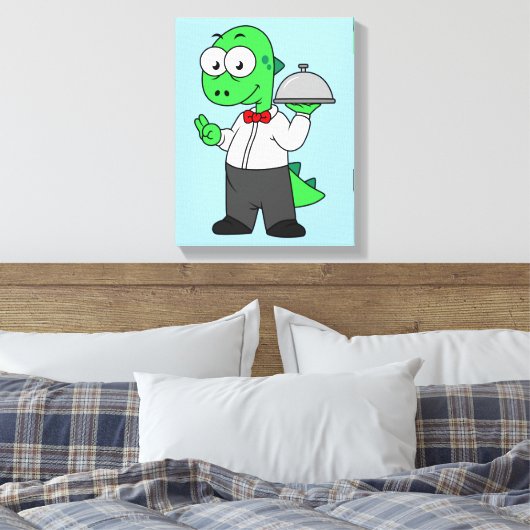 Illustratie van een Tyrannosaurus rex voedselkelne Canvas Afdruk (Insitu (Slaapkamer))