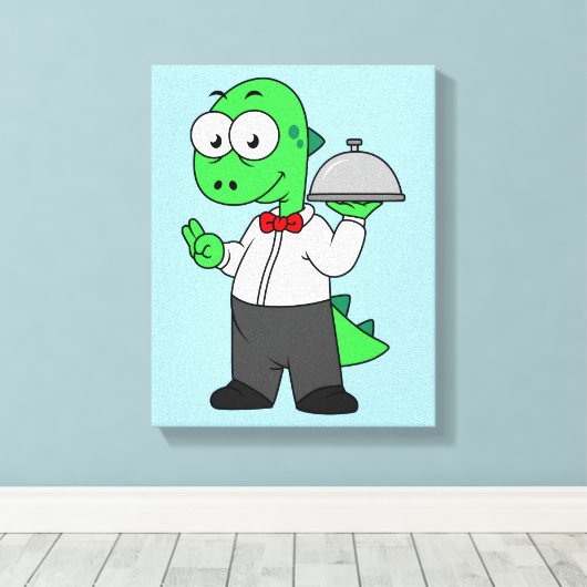 Illustratie van een Tyrannosaurus rex voedselkelne Canvas Afdruk (Insitu (Houten vloer))