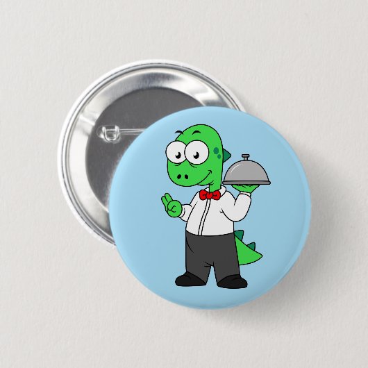 Illustratie van een Tyrannosaurus rex voedselkelne Ronde Button 5,7 Cm (Voorkant /achterkant)