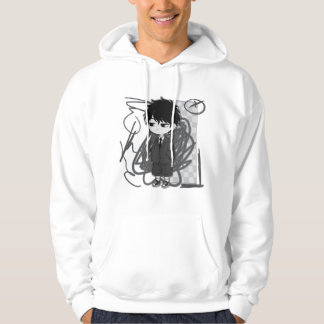 Illustratie van een uitgeput chibi-jongen in pak:  hoodie