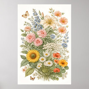 Illustratie van een vintage botanische wilde bloem poster