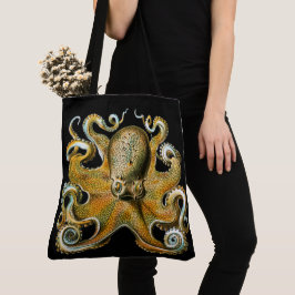 Illustratie van een vintage gouden octopus tote bag