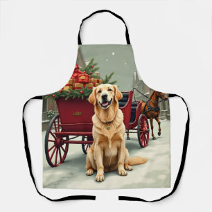 Illustratie van een vintage gouden retriever Kerst Schort