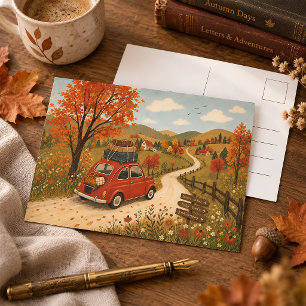 Illustratie van een vintage herfstwegenreis door h briefkaart