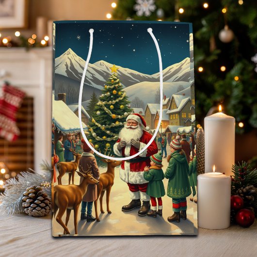 Illustratie van een vintage Kerstmis Medium Cadeauzakje