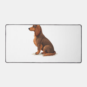Illustratie van een vintage langharige dachshond a bureaumat