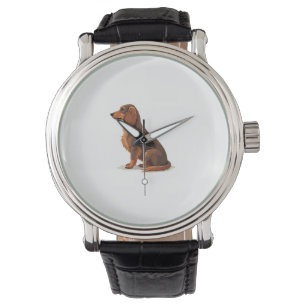 Illustratie van een vintage langharige dachshond a horloge