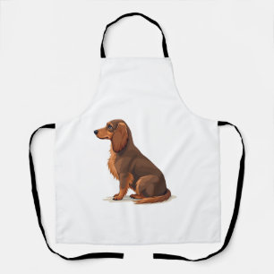 Illustratie van een vintage langharige dachshond a schort