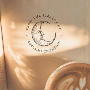 Illustratie van een vintage maan uit de bibliothee  zelfinktende stempel