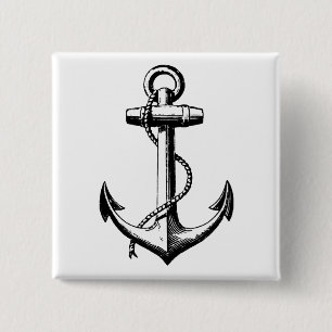 Illustratie van een vintage scheepsanker vierkante button 5,1 cm