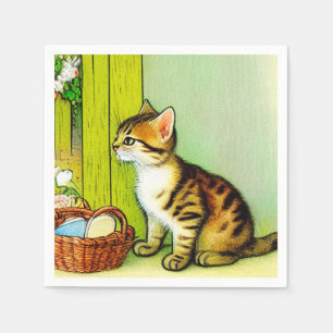 Illustratie van een vintage tabbykat servet