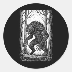 Illustratie van een vintage weerwolf Halloween hor Ronde Sticker