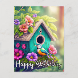Illustratie van een vogelhuisje voor vogelaars briefkaart