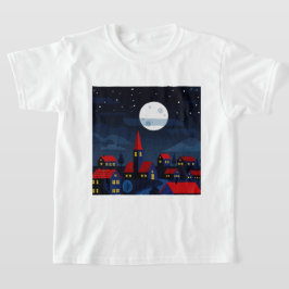 Illustratie van een vredige nachtdorp t-shirt