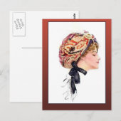  illustratie van een vrouw in een Turban Briefkaart (Voorkant / Achterkant)