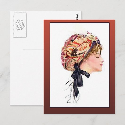  illustratie van een vrouw in een Turban Briefkaart (Voorkant / Achterkant)