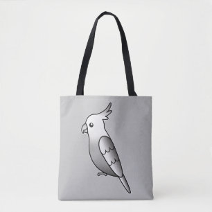 Illustratie van een witte parkiet uit een cartoon tote bag
