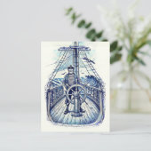  illustratie van een zeeman aan het roer briefkaart (Staand voorkant)