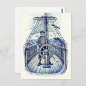  illustratie van een zeeman aan het roer briefkaart (Voorkant / Achterkant)