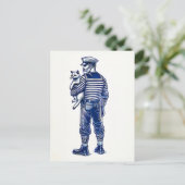 illustratie van een zeeman die een kat vasthoudt briefkaart (Staand voorkant)